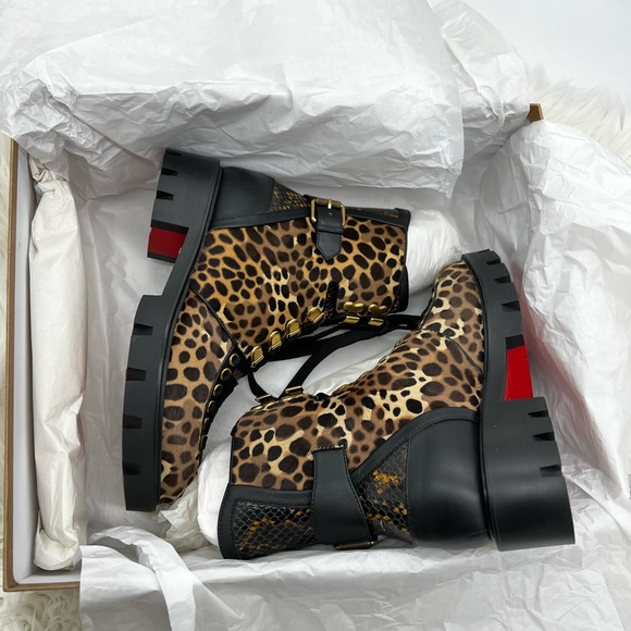Christian Louboutin | Cheetah-Print Calf Hair Combat Boots - Picture 5 of 16